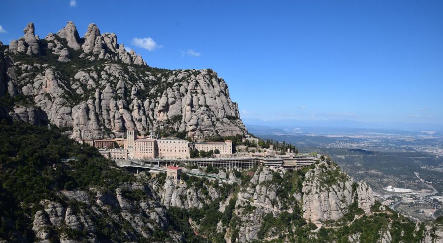 Stock image of the Montserrat Abbey in Montserrat, a multi-peaked mountain range near Barcelona.