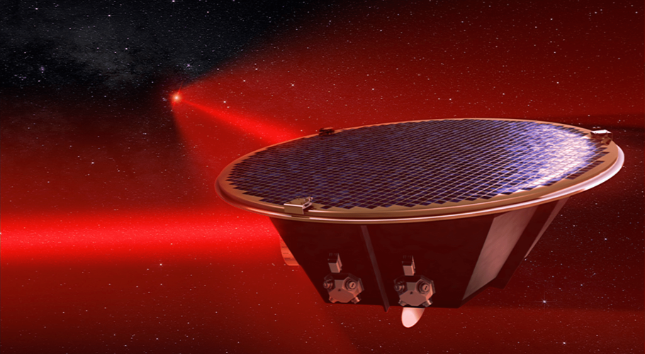 The LISA mission will detect gravitational waves in space using three spacecraft flying in a triangular formation. Lasers fired between the satellites, shown in this artist's concept, will measure how gravitational waves alter their relative distances. Credit: AEI/MM/Exozet