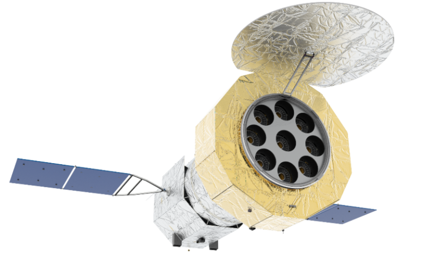 Illustration of the current eXTP satellite (2026).