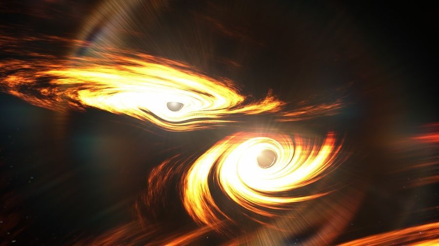   This artist's concept illustrates a hierarchical scheme for merging black holes. LIGO and Virgo recently observed a black hole merger with a final mass of 142 times that of the sun, making it the largest of its kind observed in gravitational waves to date. The event is thought to have occurred when two black holes of about 66 and 85 solar masses spiraled into each other and coalesced. Theoretical models indicate that nature is not likely to form black holes of this heft; in particular models identify a range of masses between 65 and 120 solar masses, called the "pair instability mass gap," in which it is thought that black holes cannot be formed by a collapsing star. So how did the two merging black holes observed by LIGO and Virgo originate? Scientists think that these black holes may have themselves formed from the earlier mergers of two smaller black holes, as indicated in the illustration. Image credit: LIGO/Caltech/MIT/R. Hurt (IPAC).