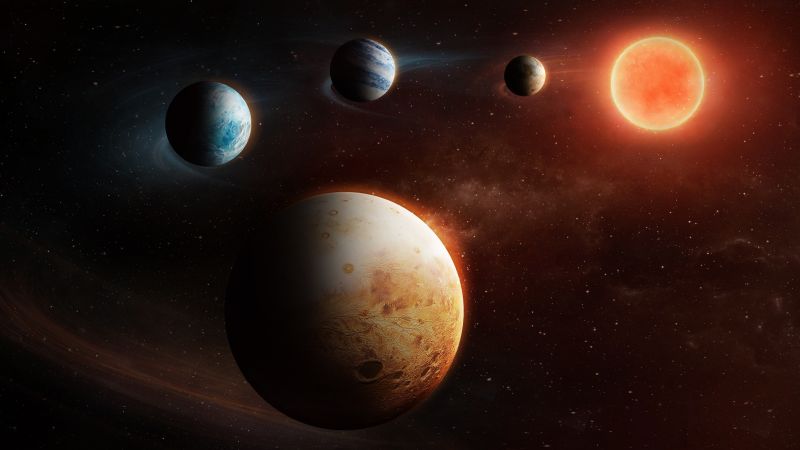 Artist impression of the planetary system around the star LHS 1903 (distances and sizes of the planets are not to scale). ESA