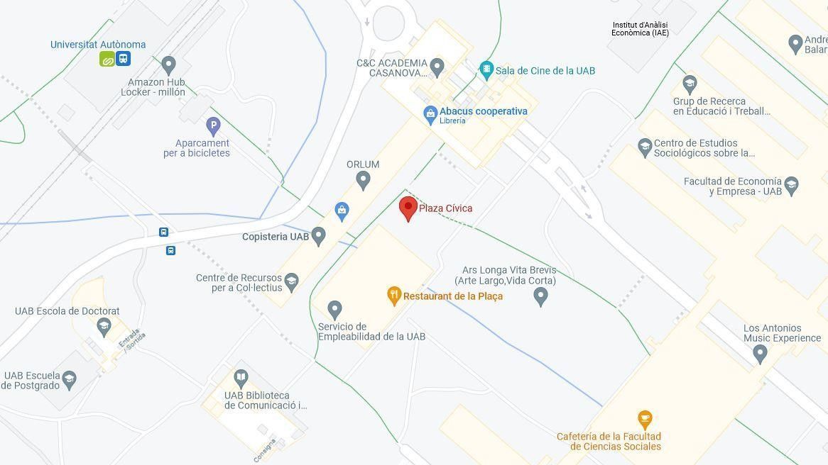 Mapa de la zona de Plaça Cívica en el campus de la UAB.