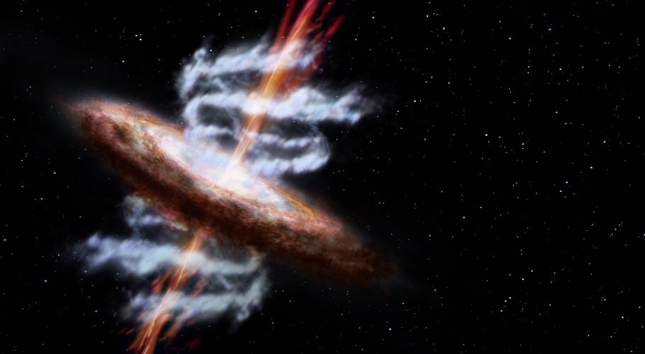 Artist's impression of a supermassive black hole in an active galaxy. Credits: ESA/AOES Medialab
