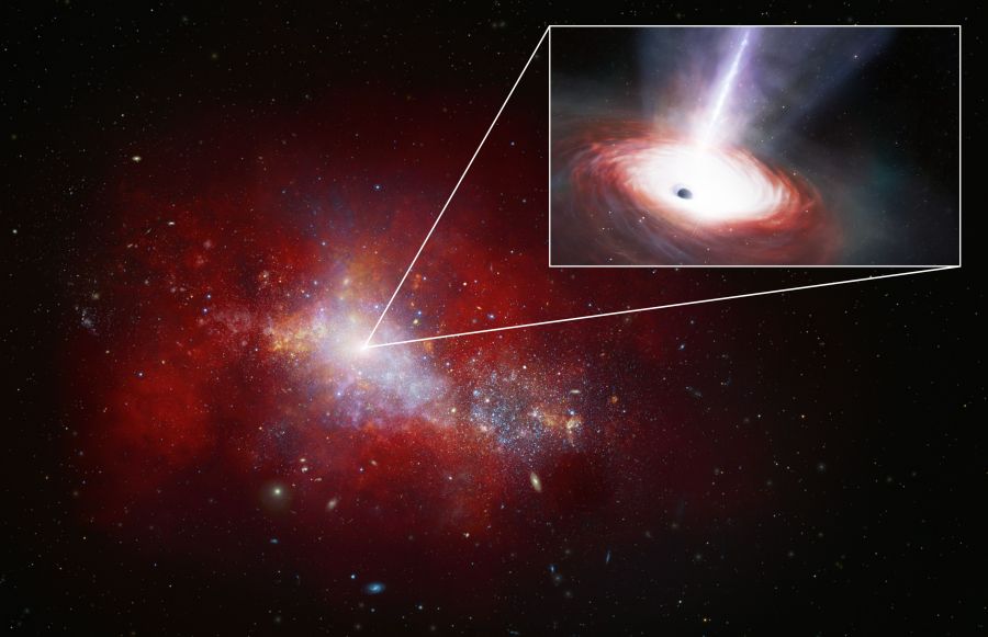 Artist’s Impression of the fastest-feeding black hole in the early Universe. Credits: NOIRLab/NSF/AURA/J. da Silva/M. Zamani