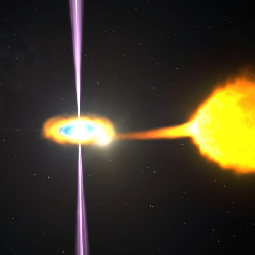  An illustration of an accreting pulsar, or a type of powerful, rotating neutron star actively feeding off a companion star. Credits: NASA
