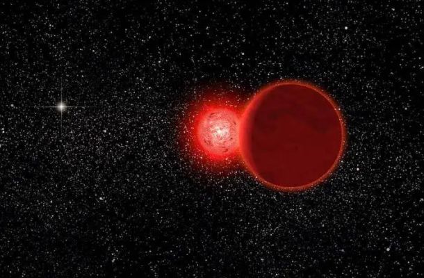 Representació artística de l'estrella de Scholz i la seva companya, una nana marró (en primer pla), durant un sobrevol del nostre sistema solar fa uns 70.000 anys. Crèdits: Michael Osadciw/Universitat de Rochester