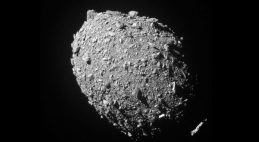 The asteroid Dimorphos was captured by NASA’s DART mission just two seconds before the spacecraft struck its surface. Credits: NASA/Johns Hopkins APL
