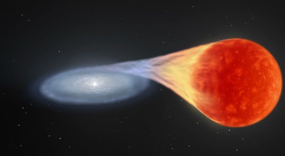 An artist's depiction of a growing white dwarf star before it goes supernova. Credit: NASA's Goddard Space Flight Center Conceptual Image Lab.