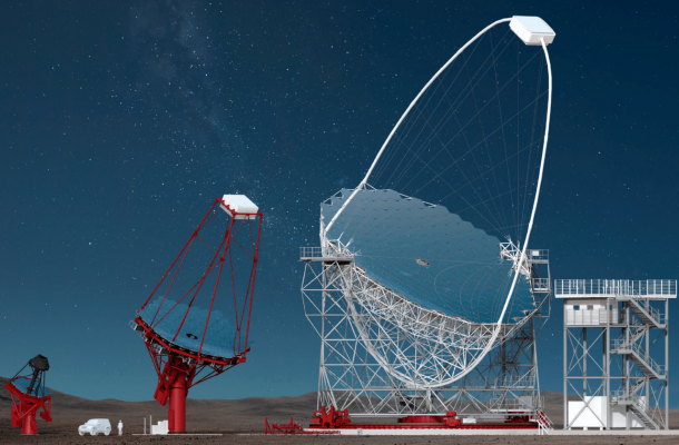 Vista artística dels telescopis CTAO. Crèdits: Gabriel Pérez Diaz (IAC)
